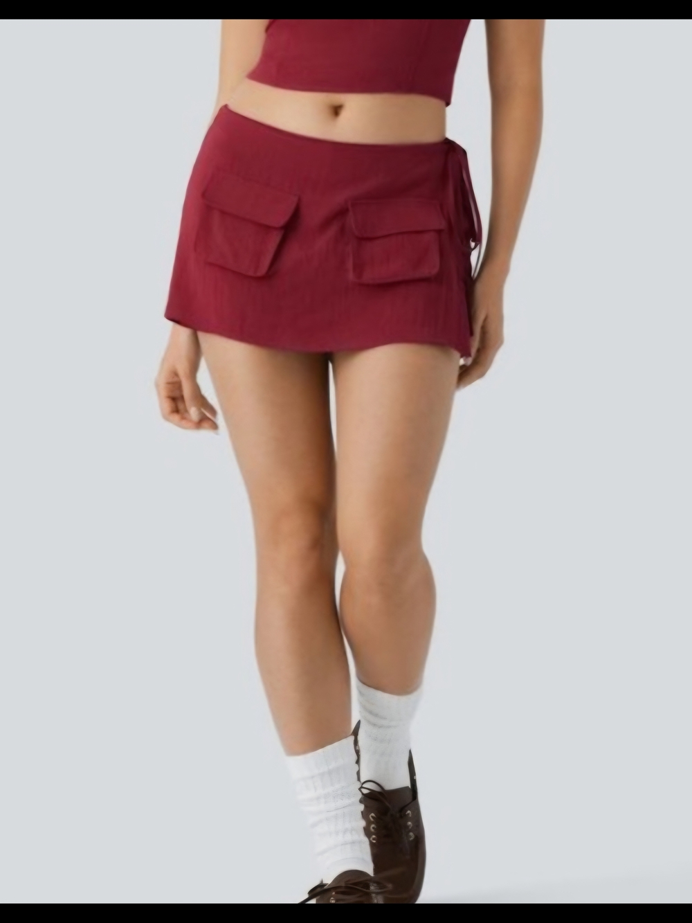 Halara Patitoff 2.0 Wrap Cargo Pocket Mini Skort Skirt Side Tie Red Small - Picture 3 of 6